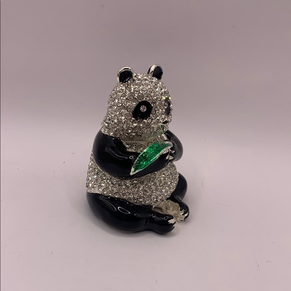 Sparkling Panda Figurine with Green Accent - Picture 2 of 10